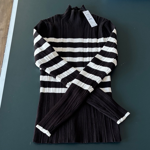 White House Black Market Sweaters - WHBM Black and White Striped Turtleneck Sweater
